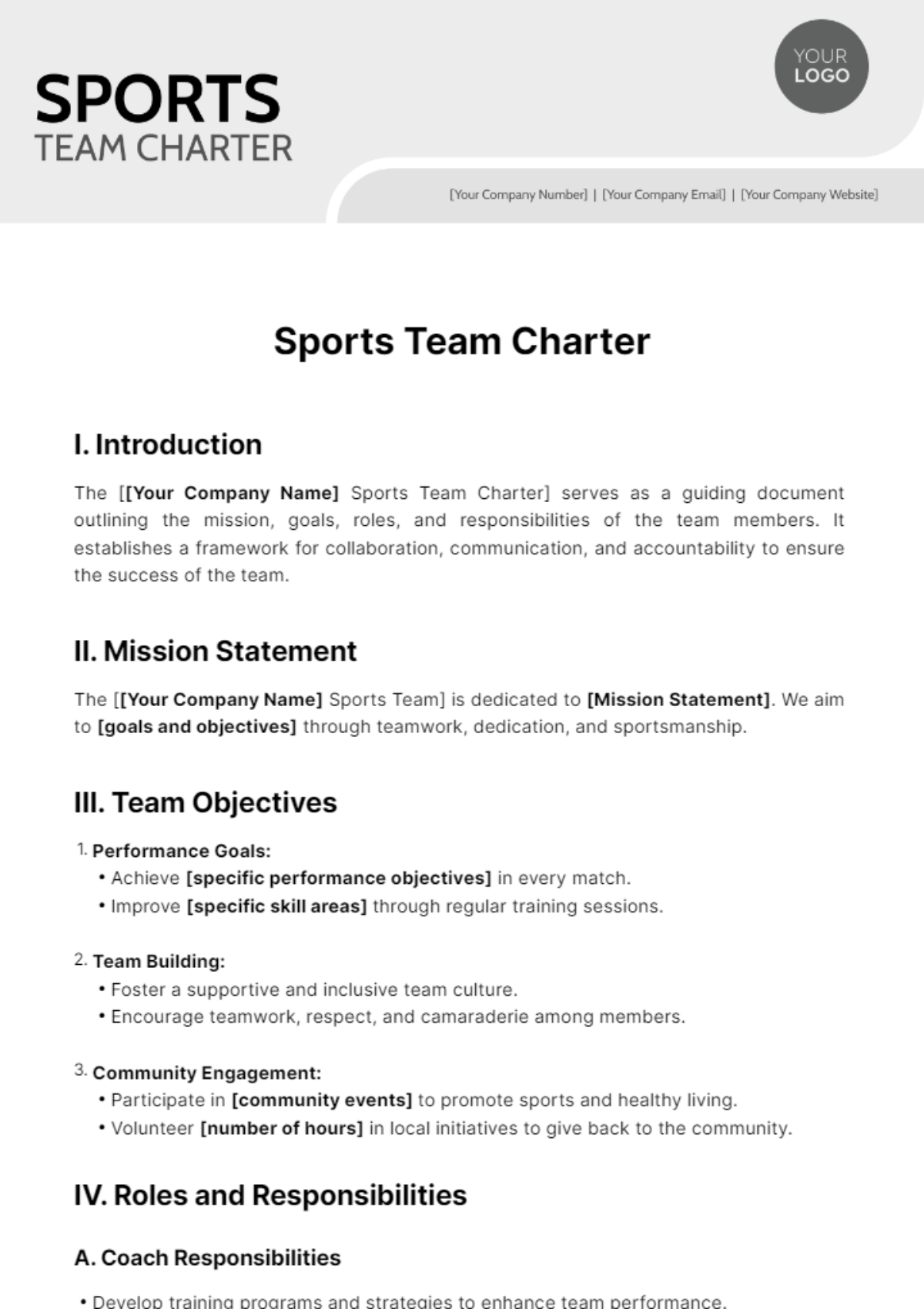 Sports Team Charter Template