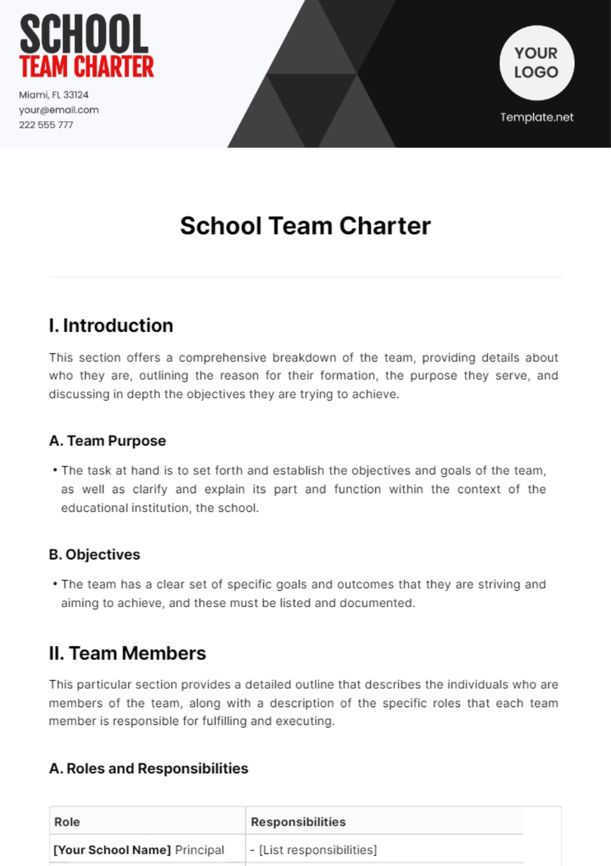 School Team Charter Template