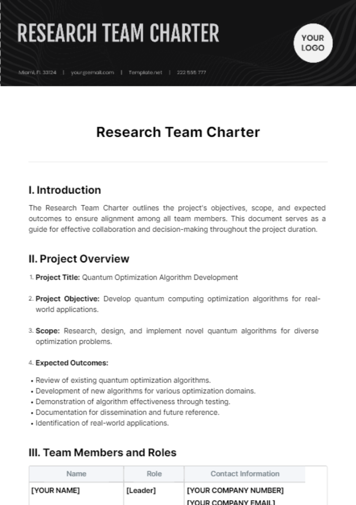Research Team Charter Template