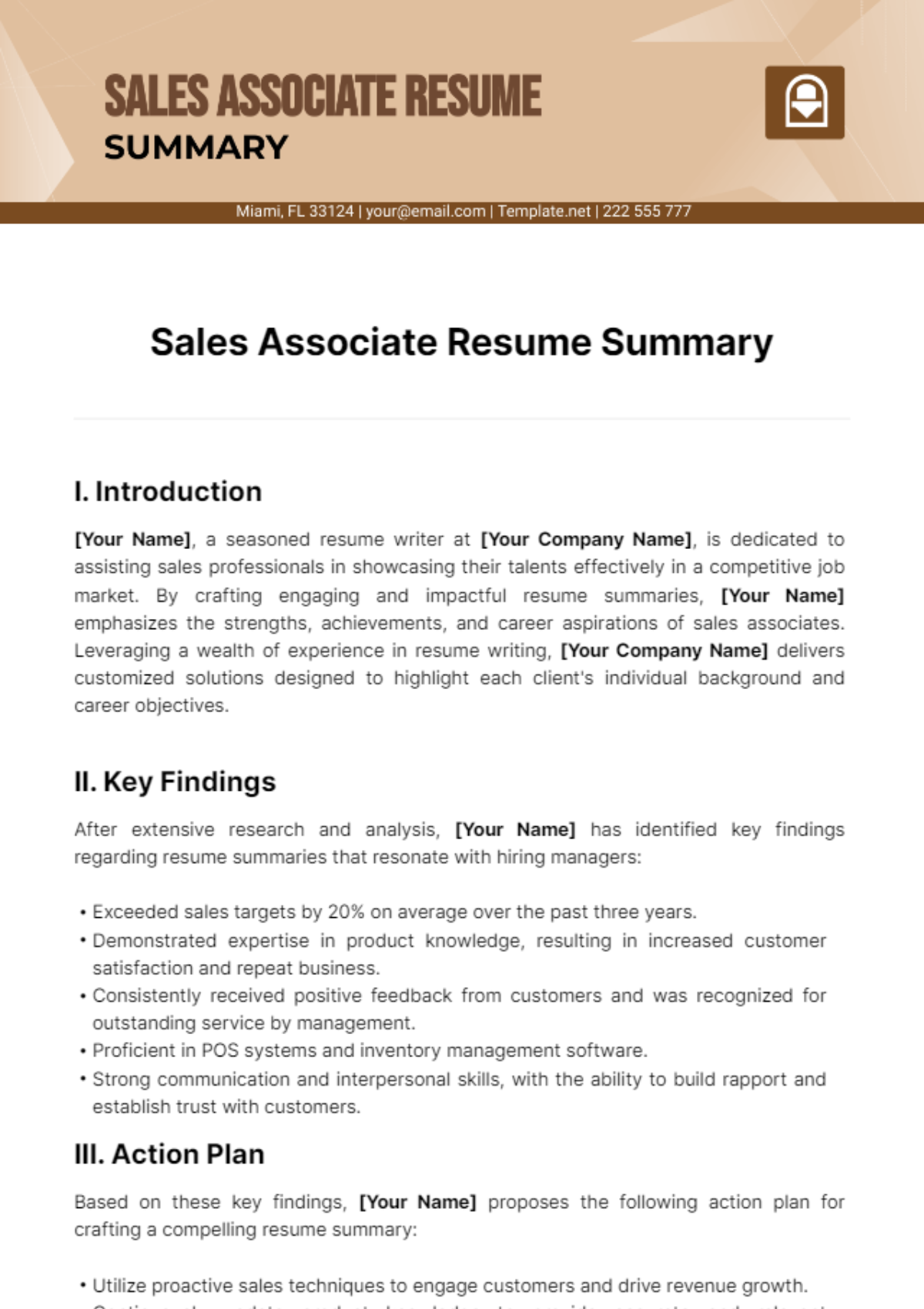 Sales Associate Resume Summary Template - Edit Online & Download