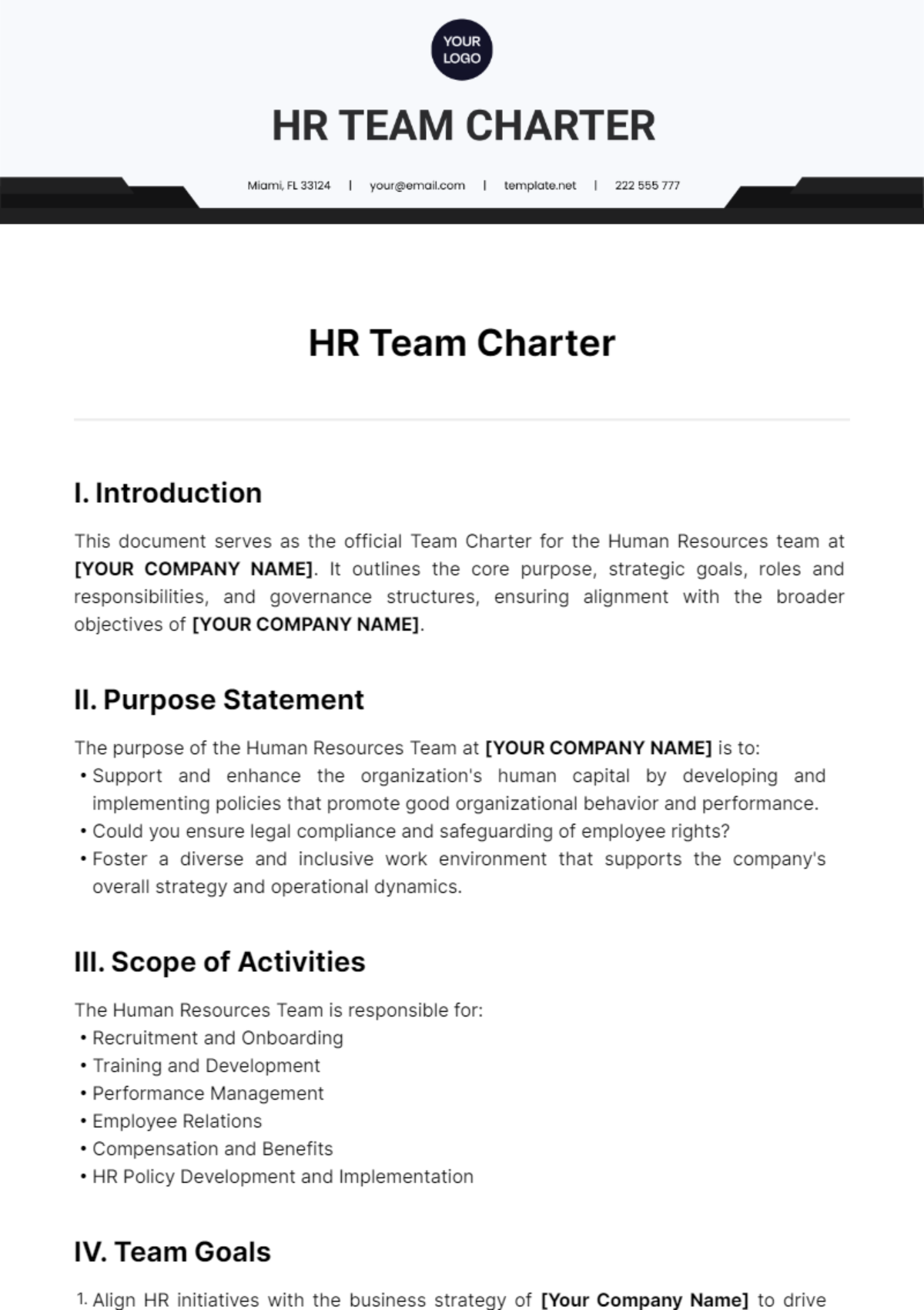 HR Team Charter Template