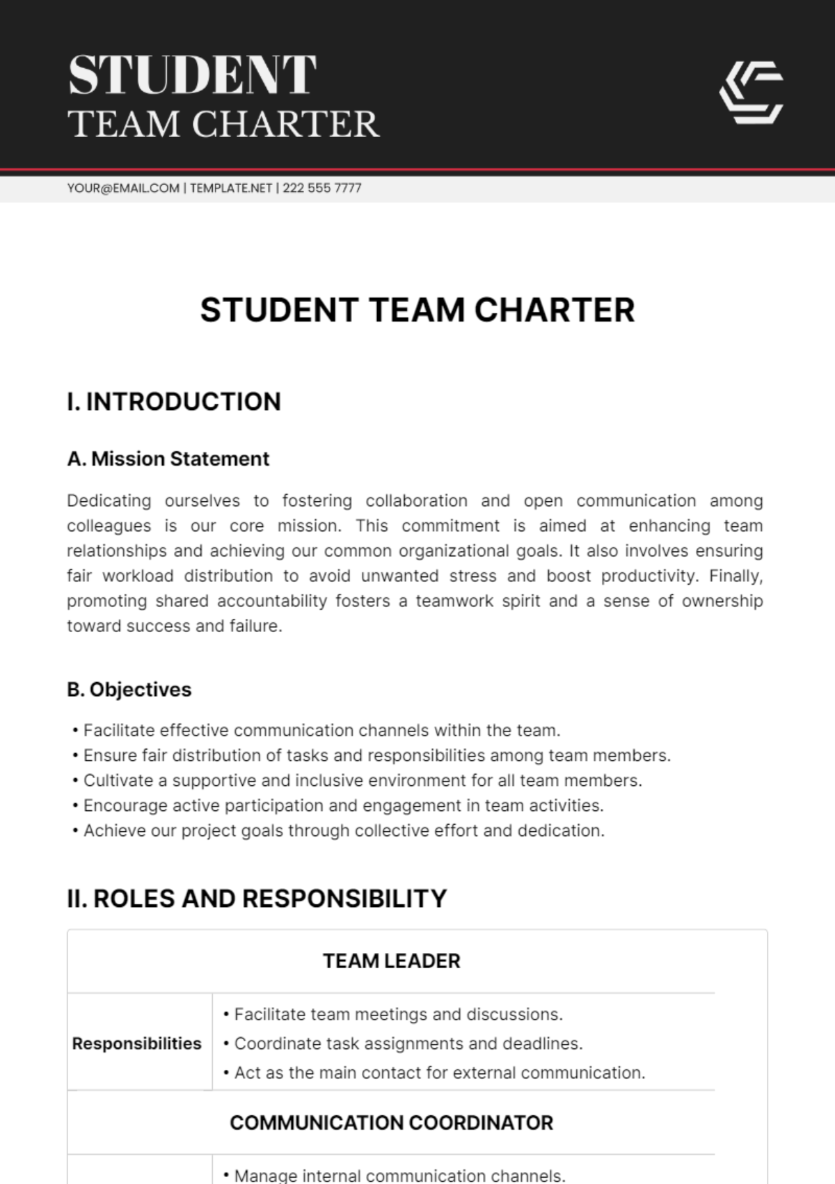 Student Team Charter Template