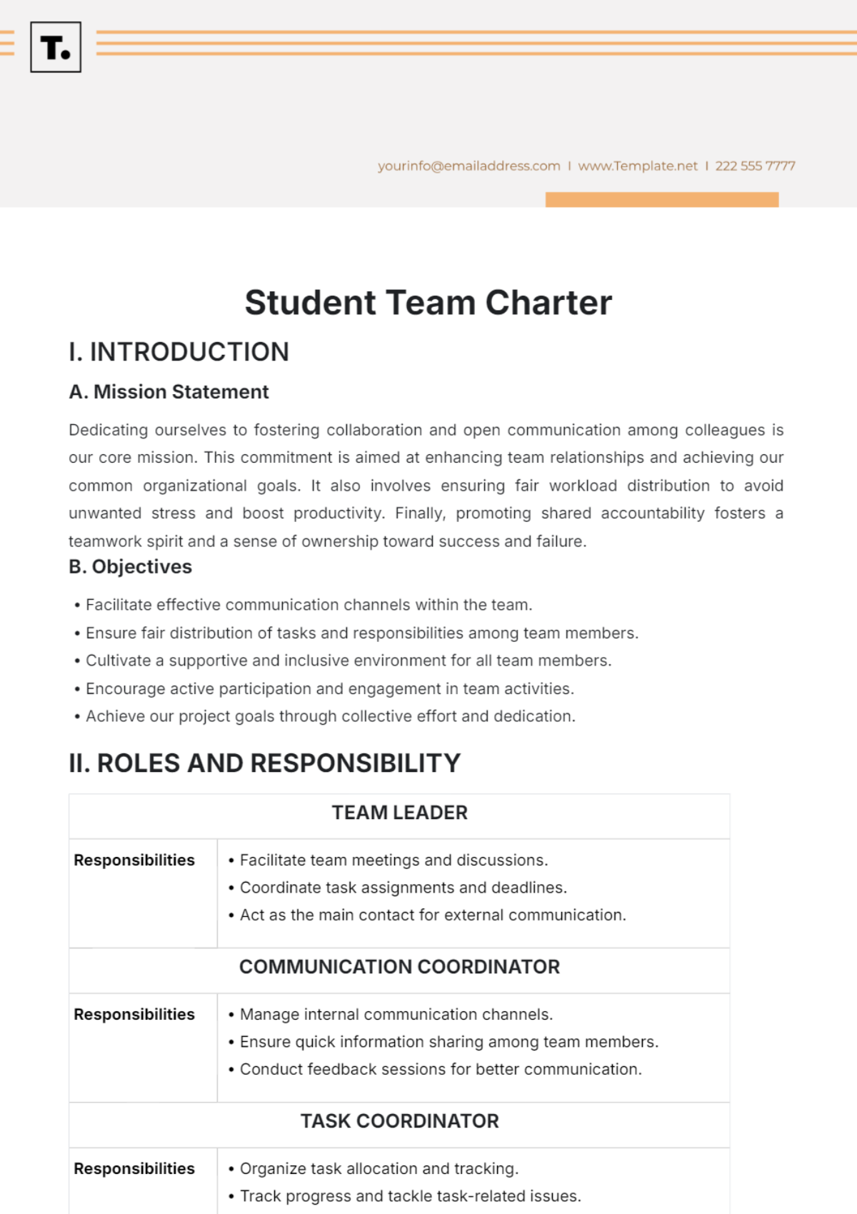 Student Team Charter Template