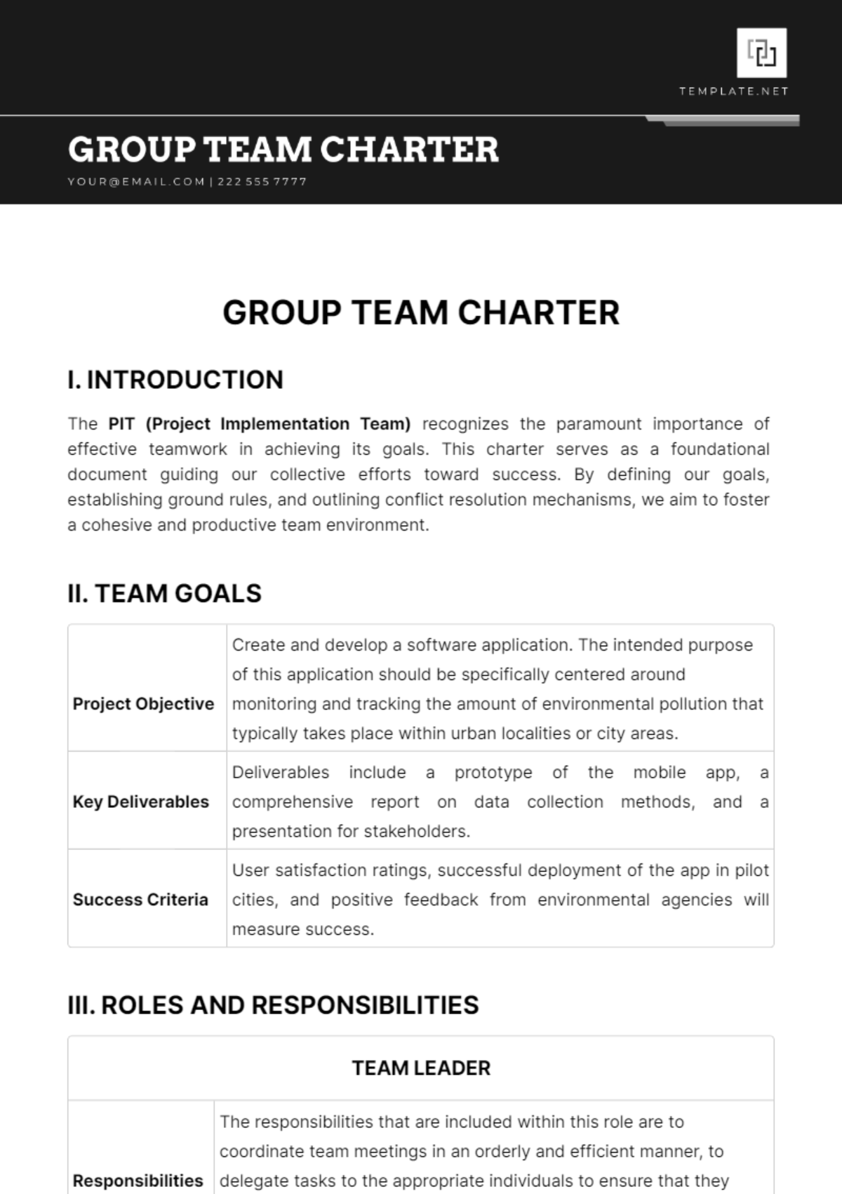 Group Team Charter Template