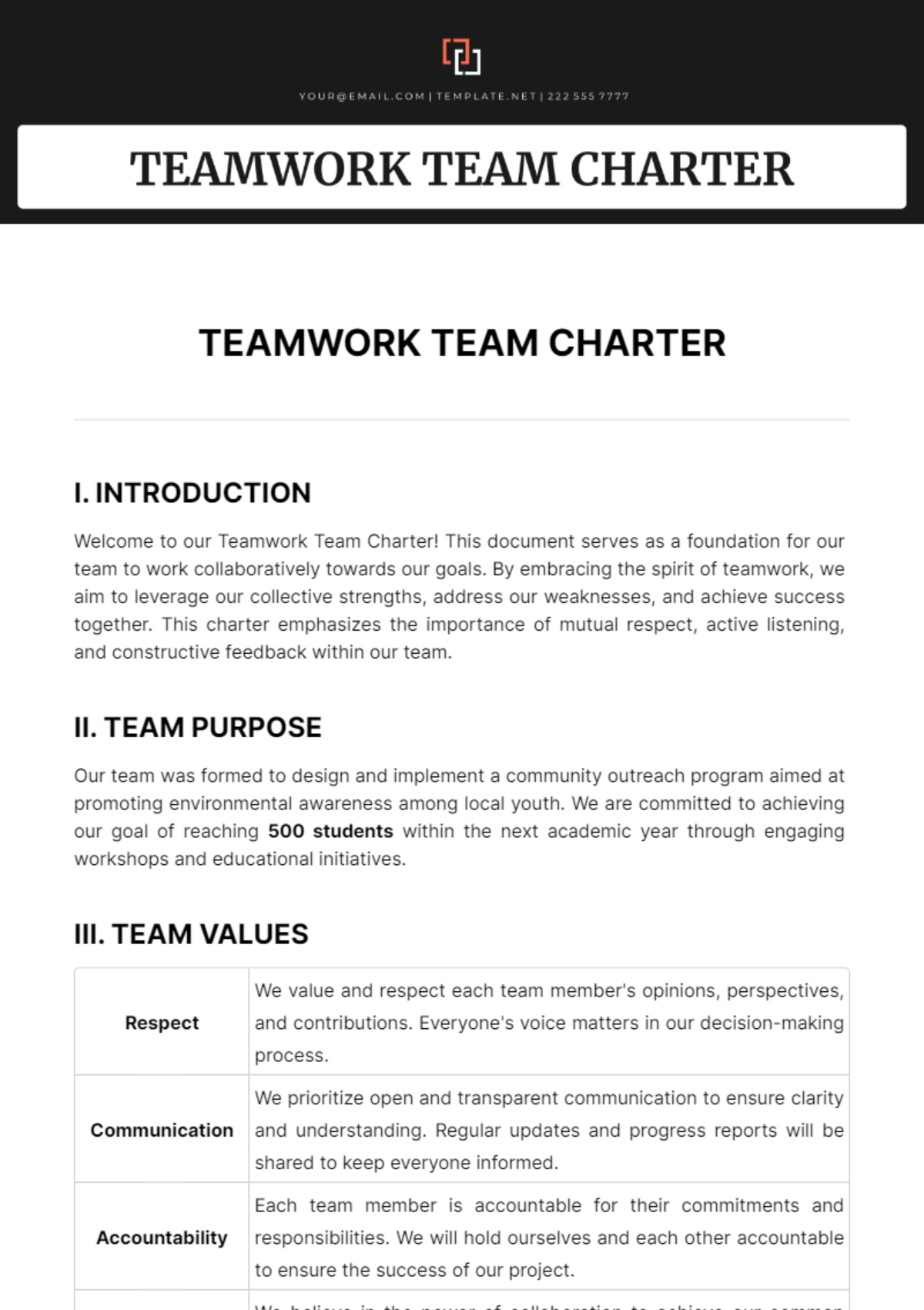 Teamwork Team Charter Template