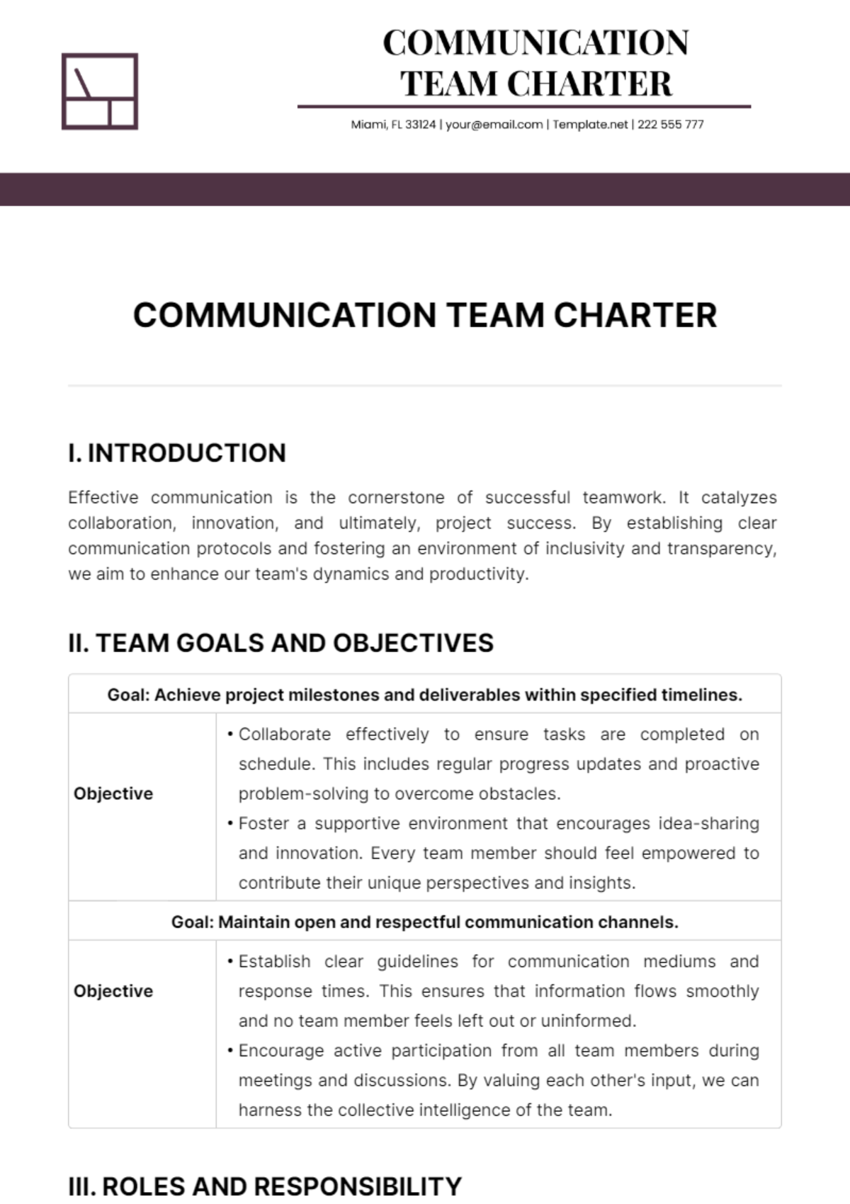 Communication Team Charter Template