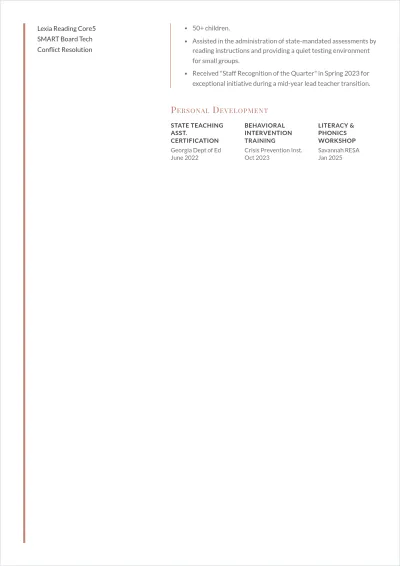 Free Teacher Assistant ATS Resume Summary Template, AI Resume Builder