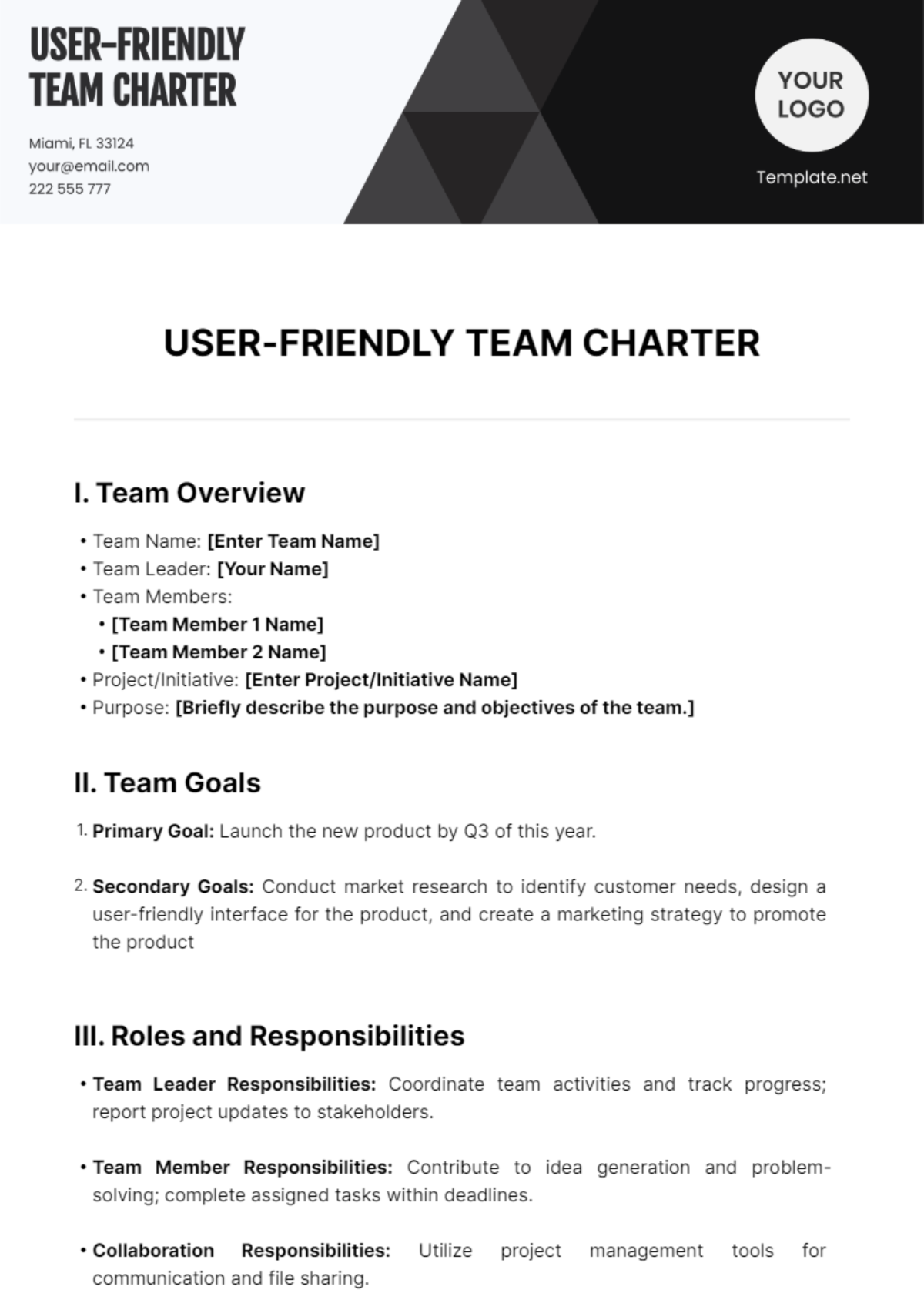 User-Friendly Team Charter Template