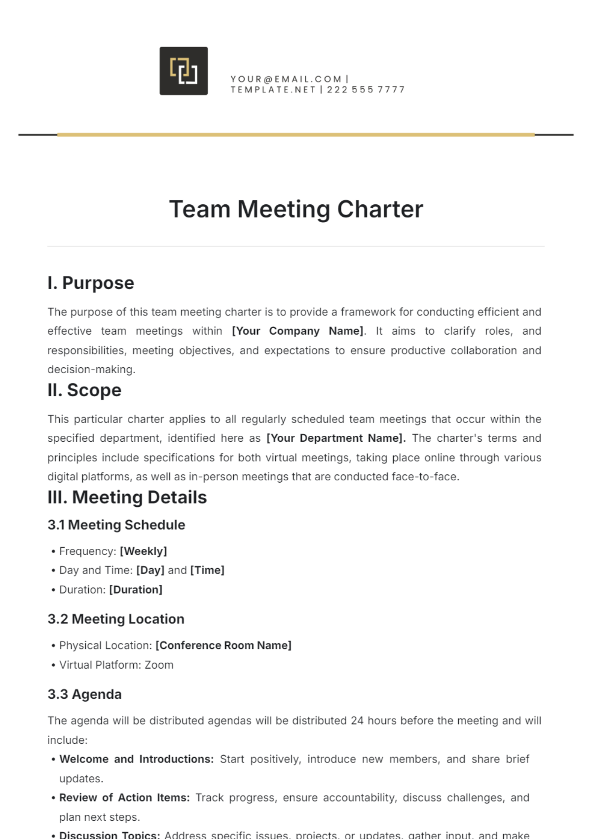 Team Meeting Charter Template