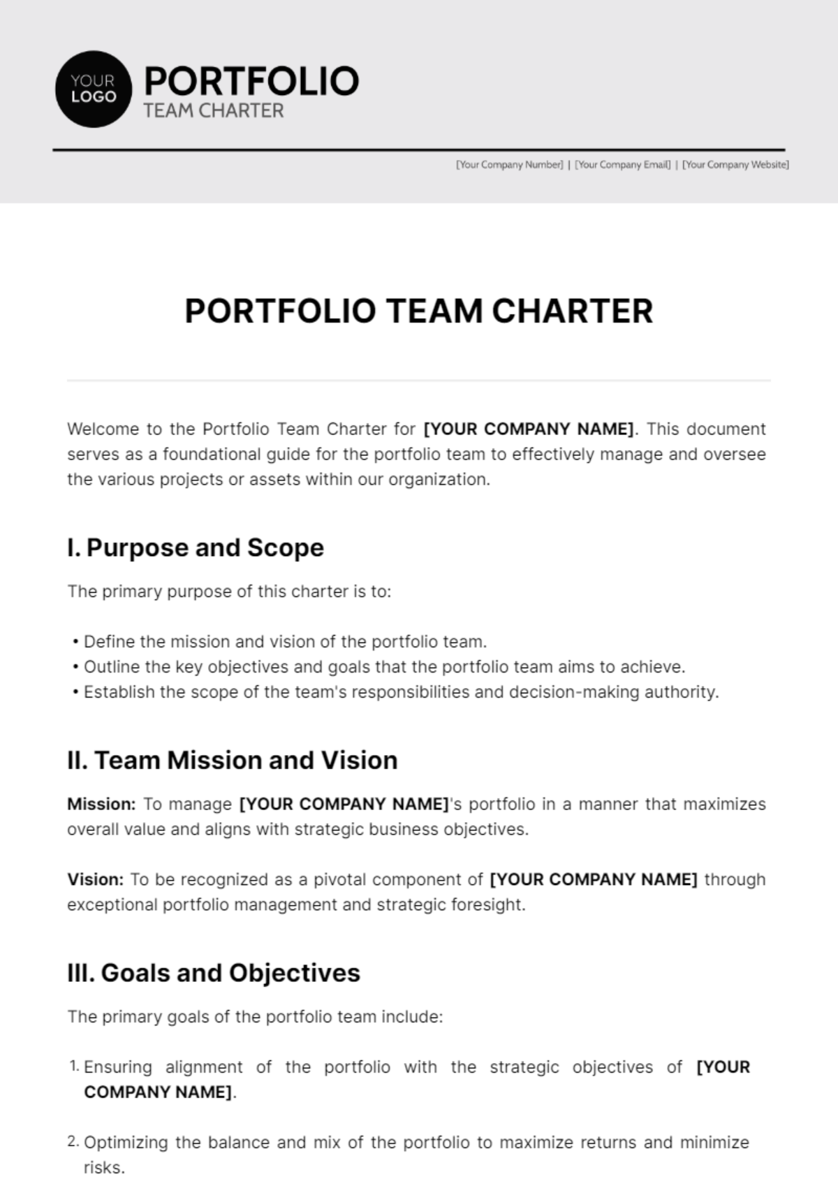 Portfolio Team Charter Template