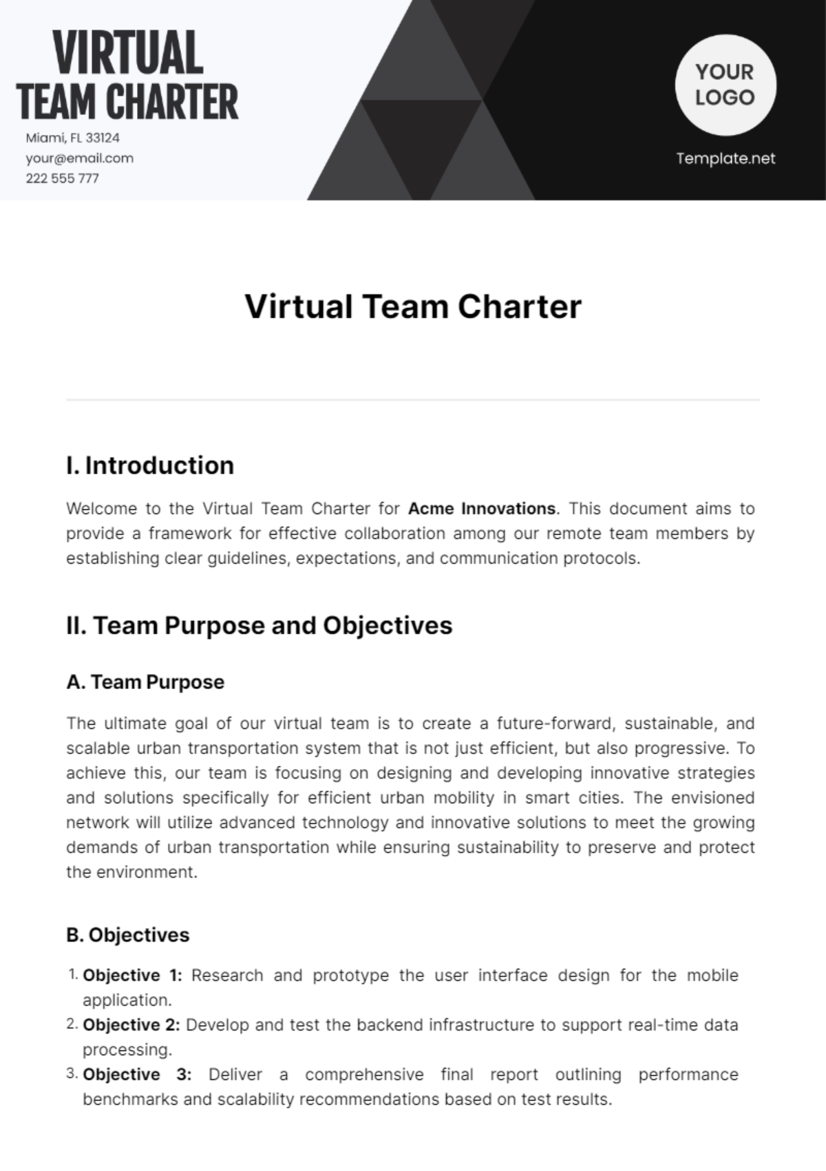 Virtual Team Charter Template