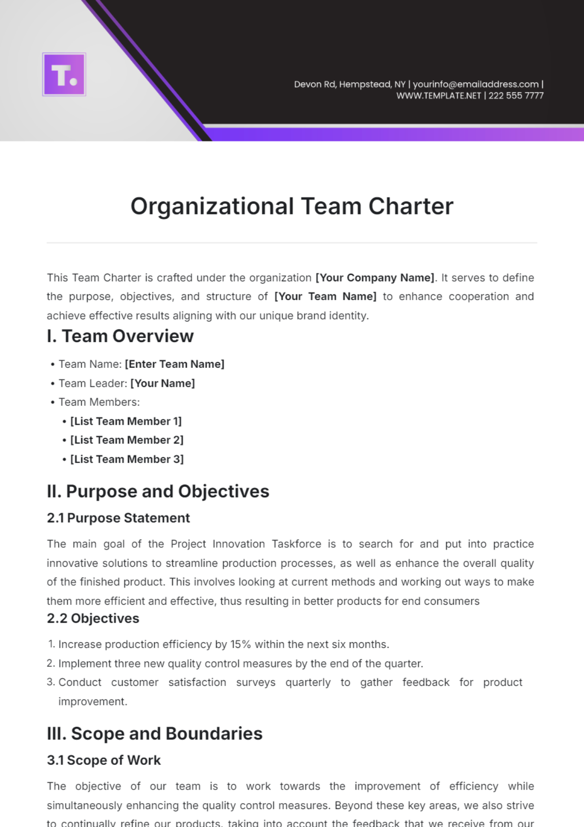 Organizational Team Charter Template