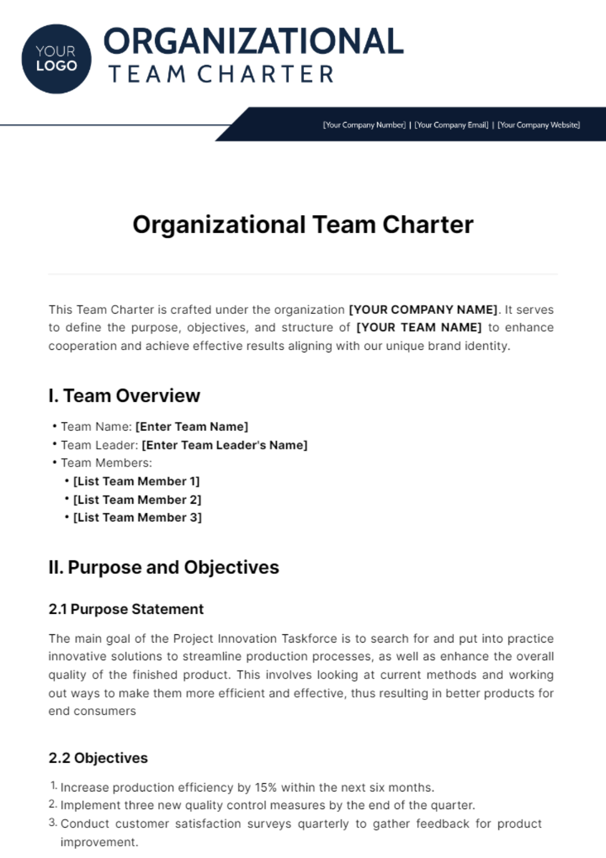 Organizational Team Charter Template