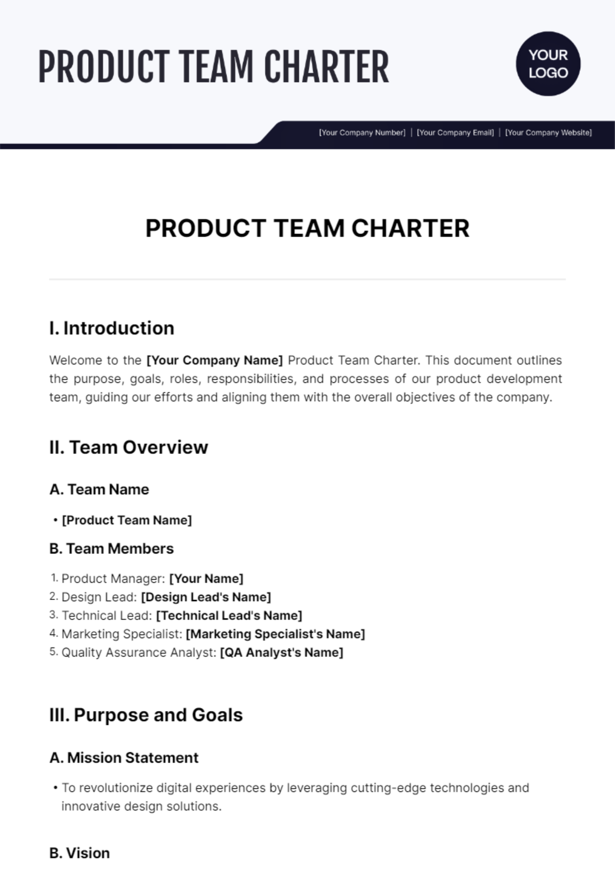 Product Team Charter Template