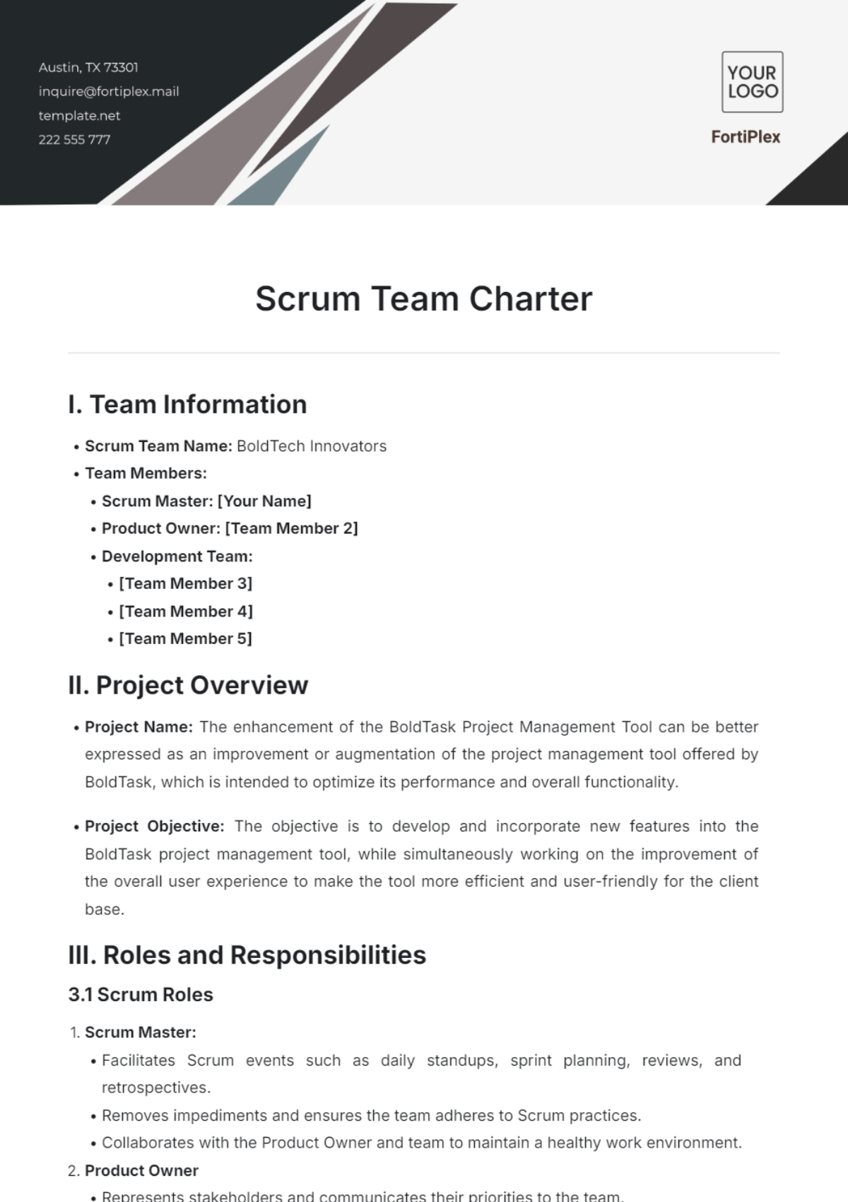 Scrum Team Charter Template