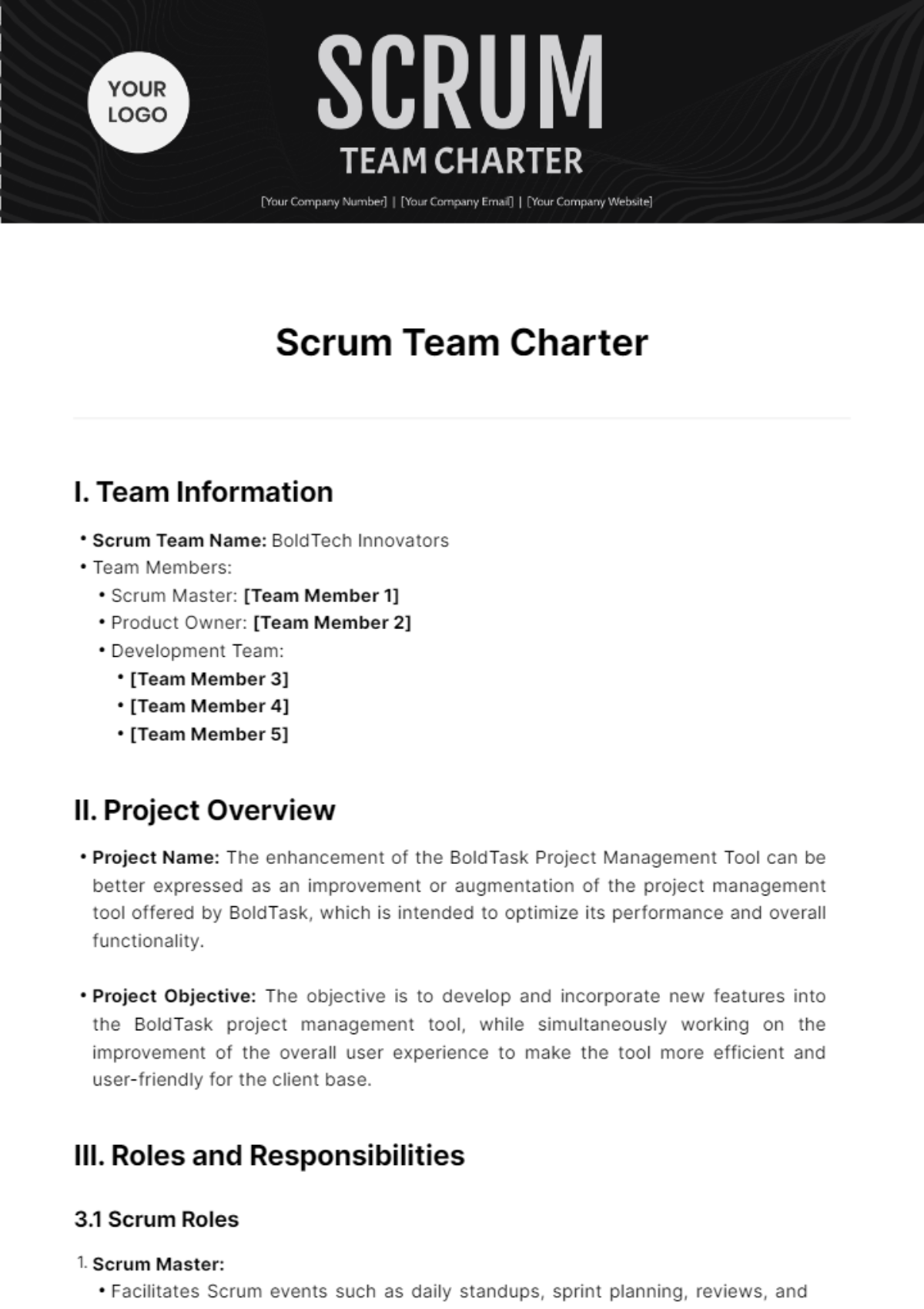 Scrum Team Charter Template