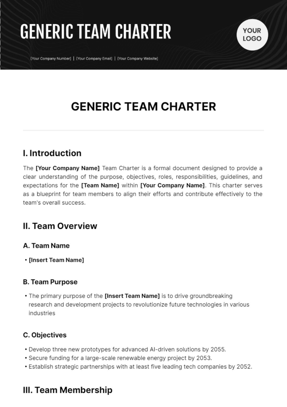 Generic Team Charter Template