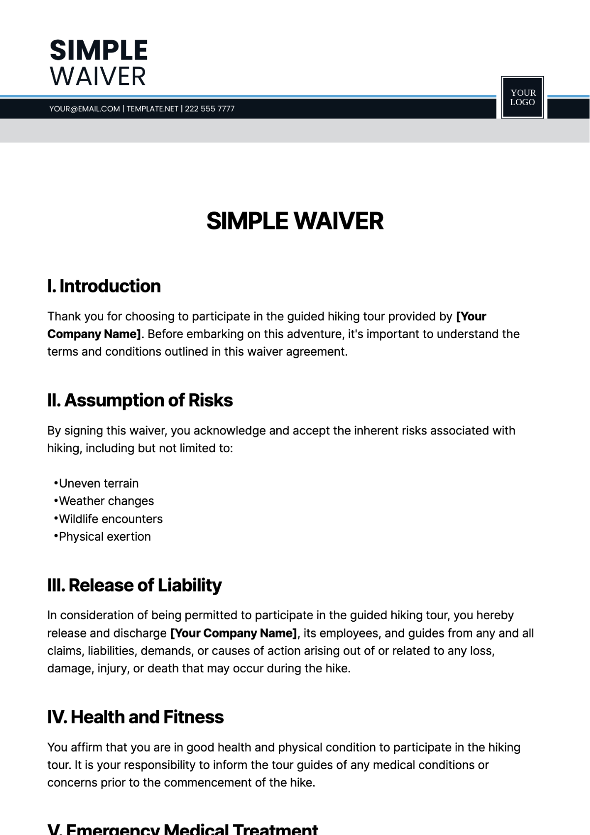 Simple Waiver Template