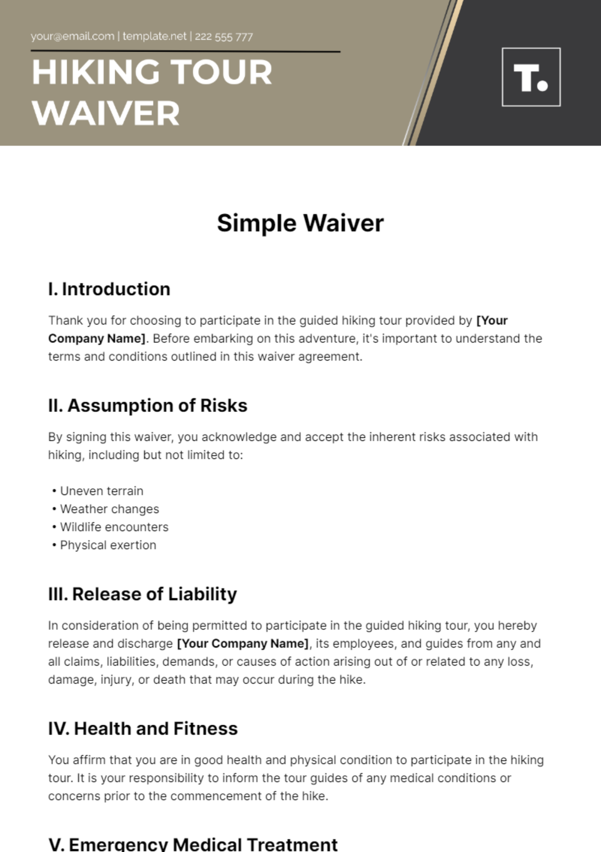 Simple Waiver Template