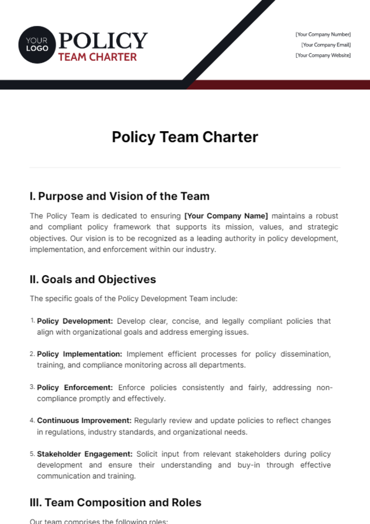 Policy Team Charter Template