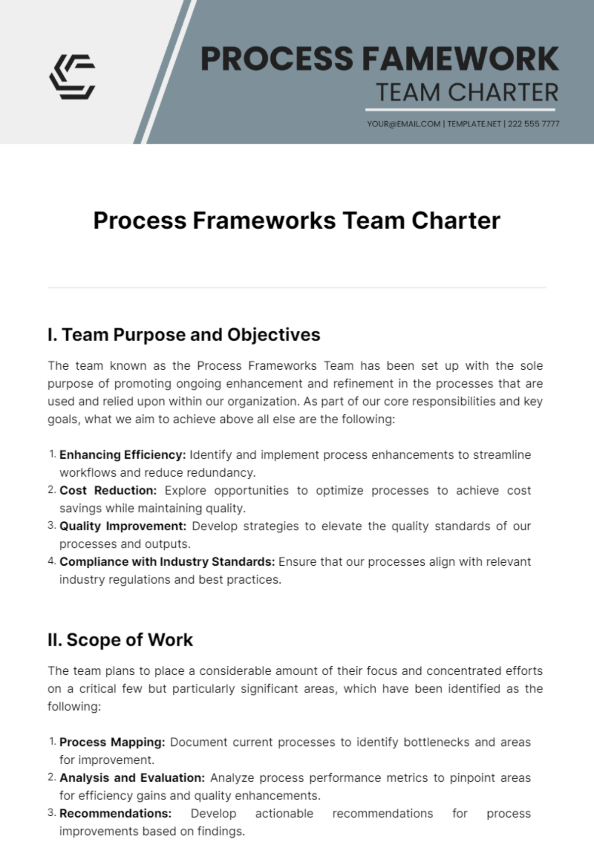 Process Frameworks Team Charter Template