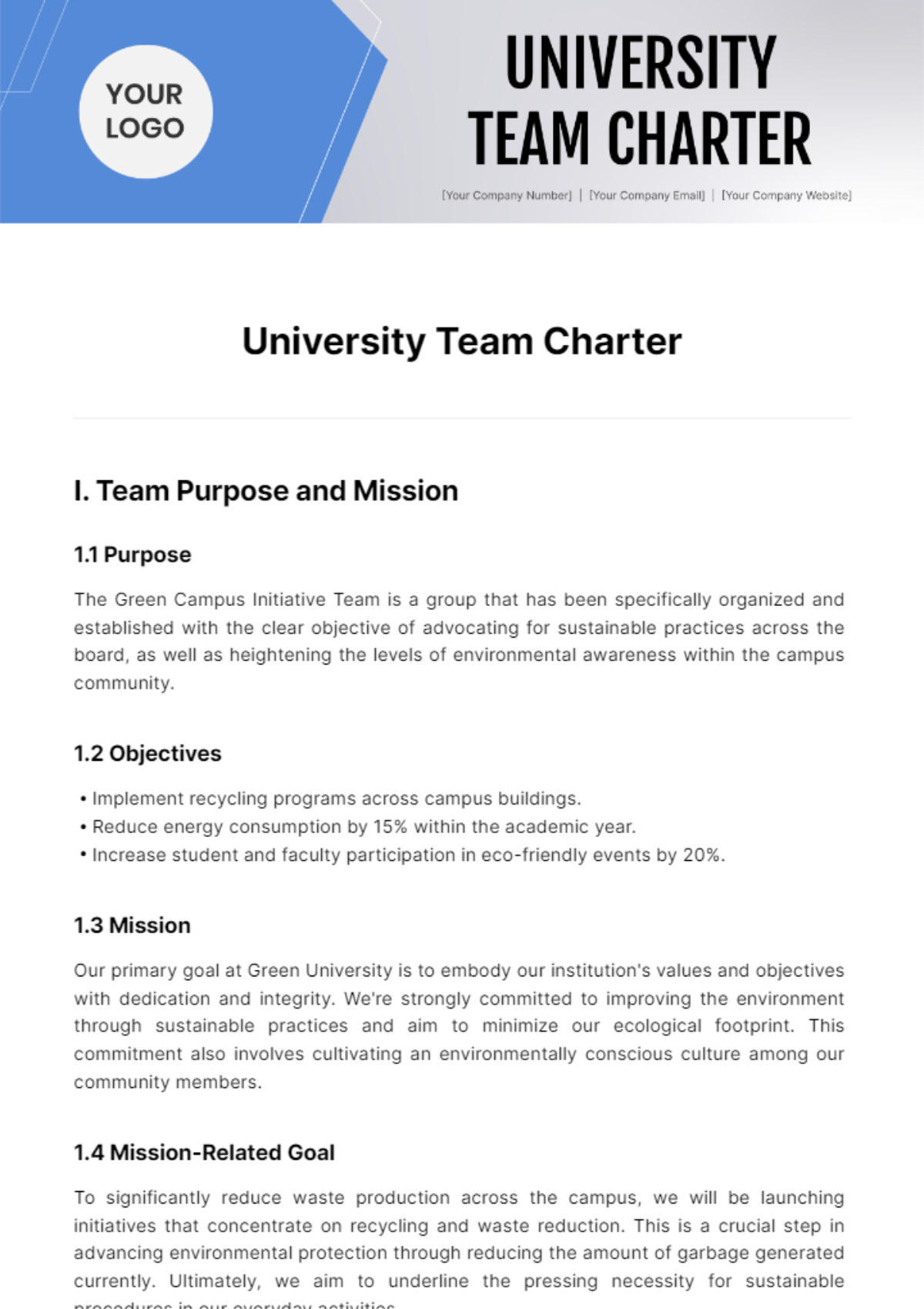 University Team Charter Template