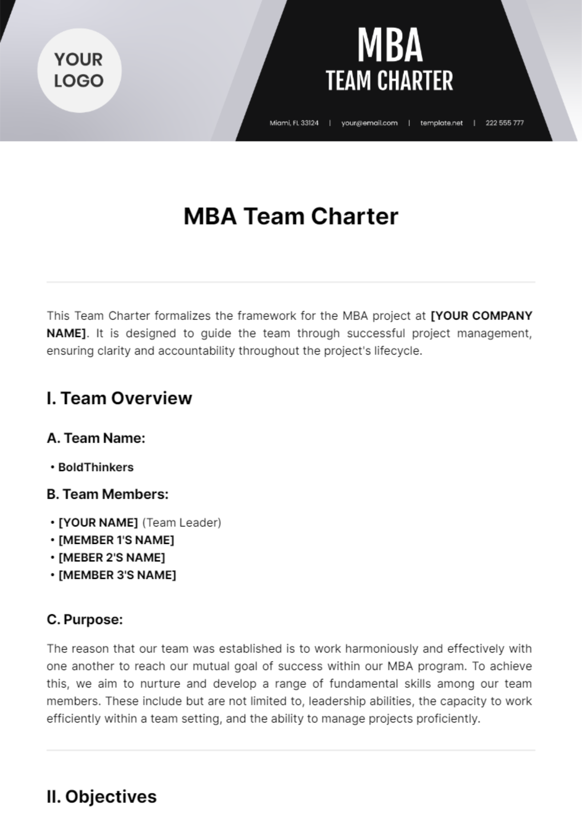 Mba Team Charter Template