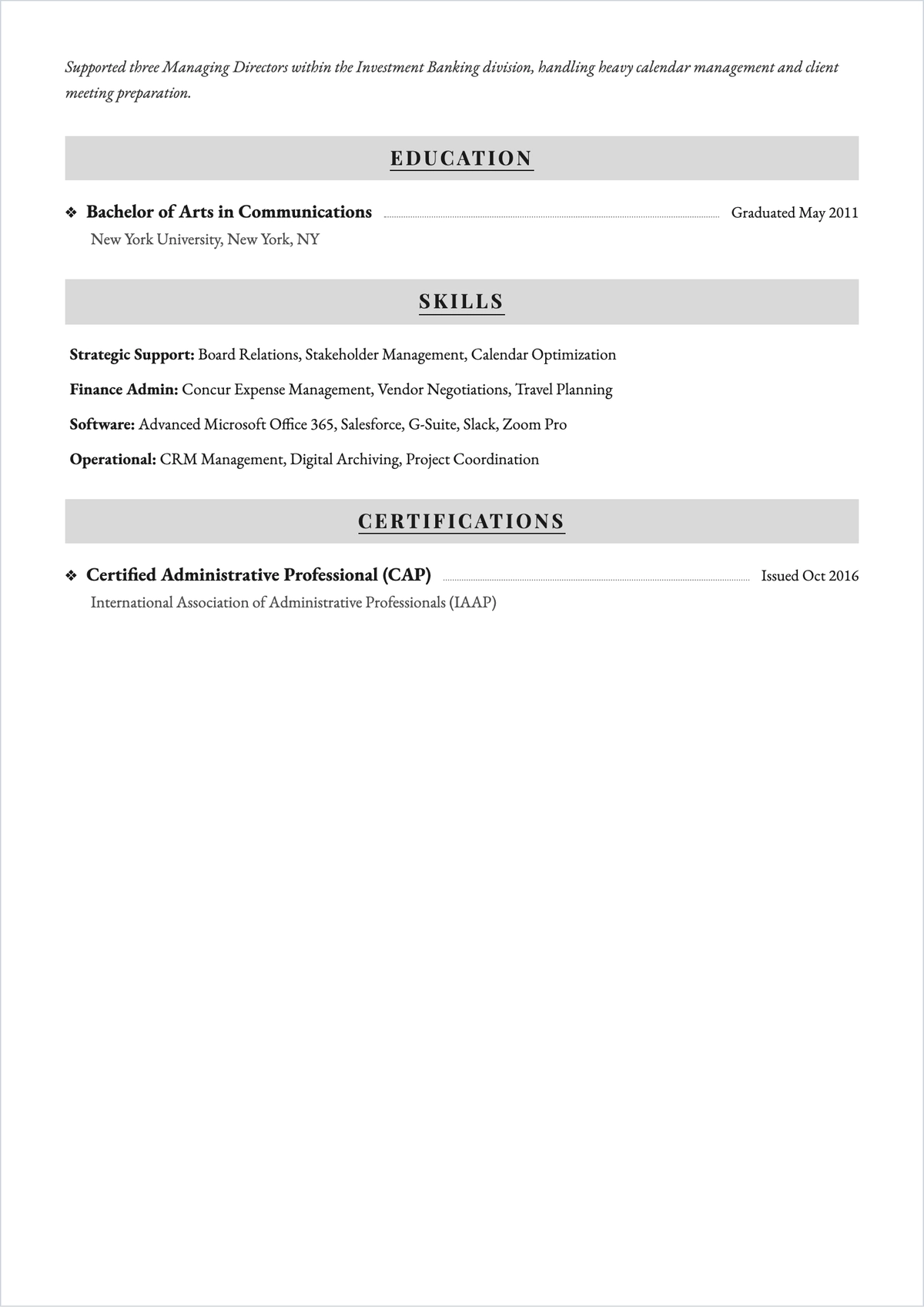 Free Executive Assistant ATS Resume Template, AI Resume Builder