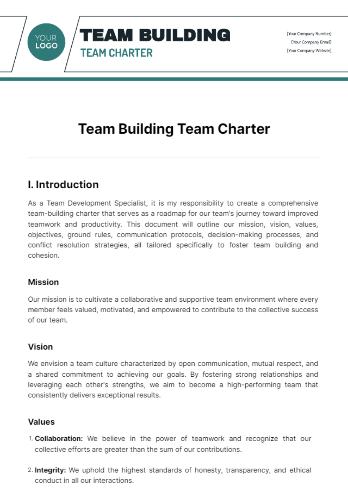 Team Building Team Charter Template
