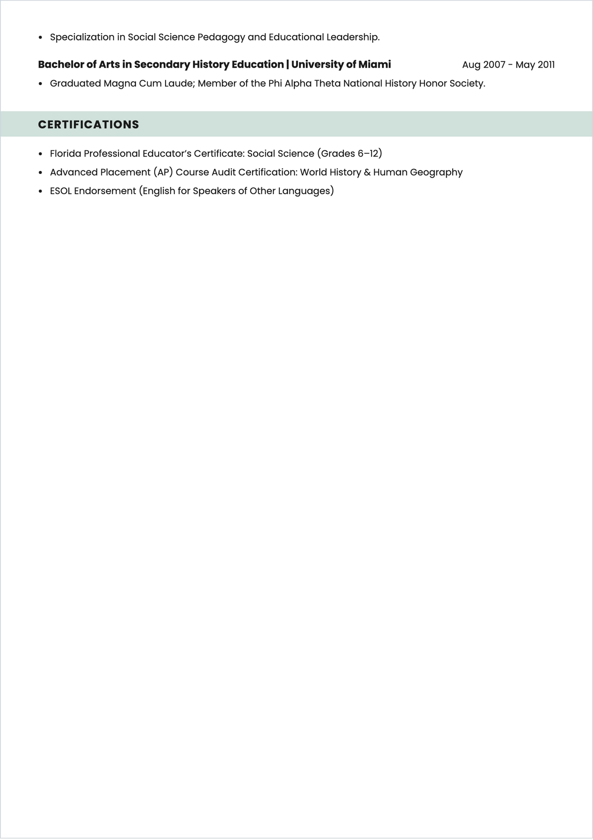 Free Education ATS Resume Summary Template, AI Resume Builder