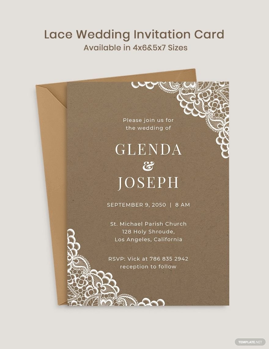 Lace Wedding Invitation Card Template in Word, Illustrator, PSD, Apple Pages, Publisher, Outlook