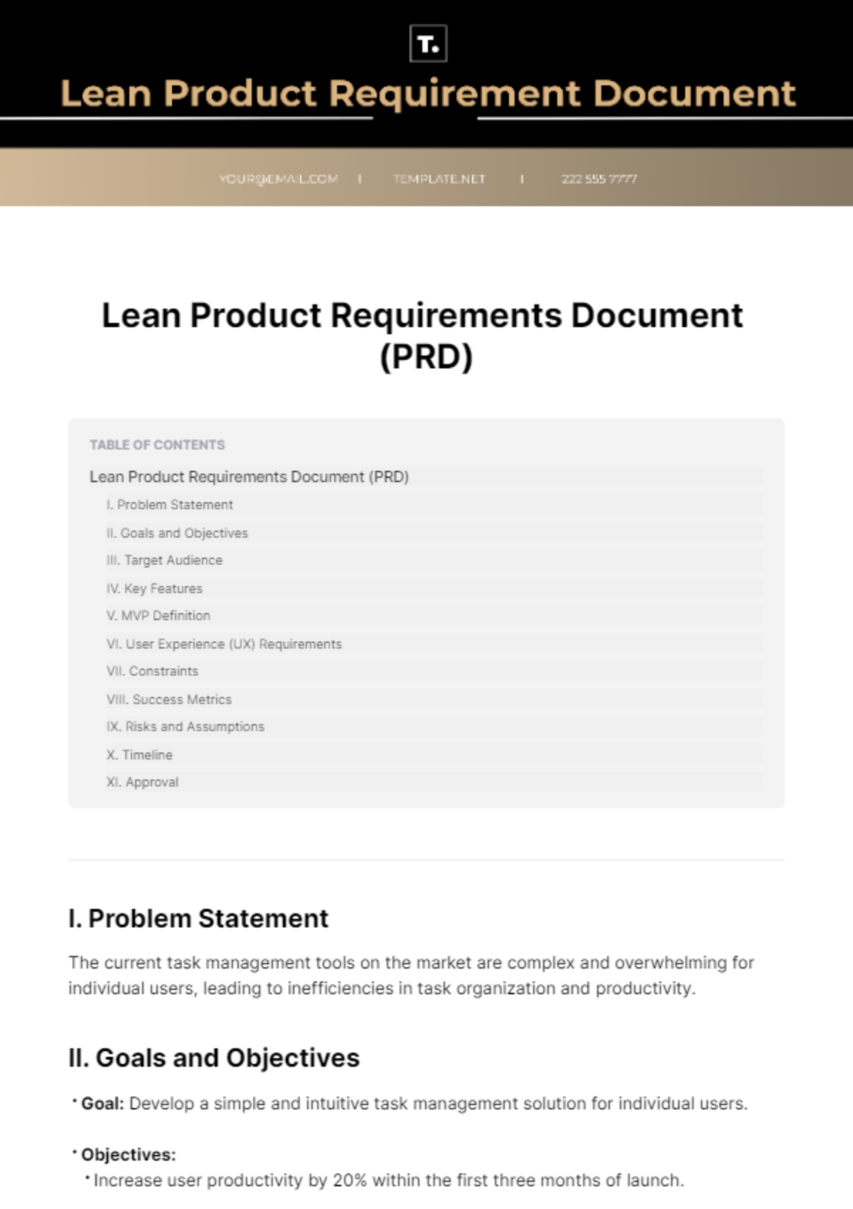 Lean Product Requirements Document Template