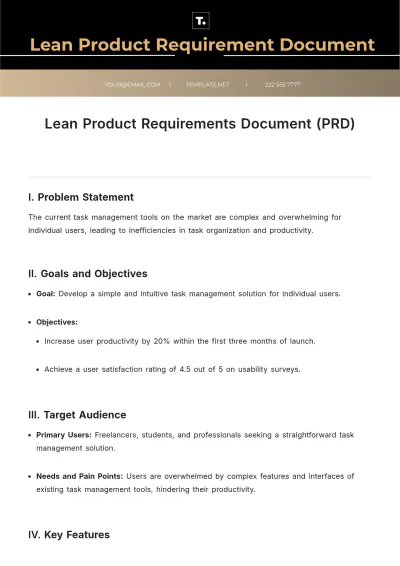 Free Lean Product Requirements Document Template to Edit Online