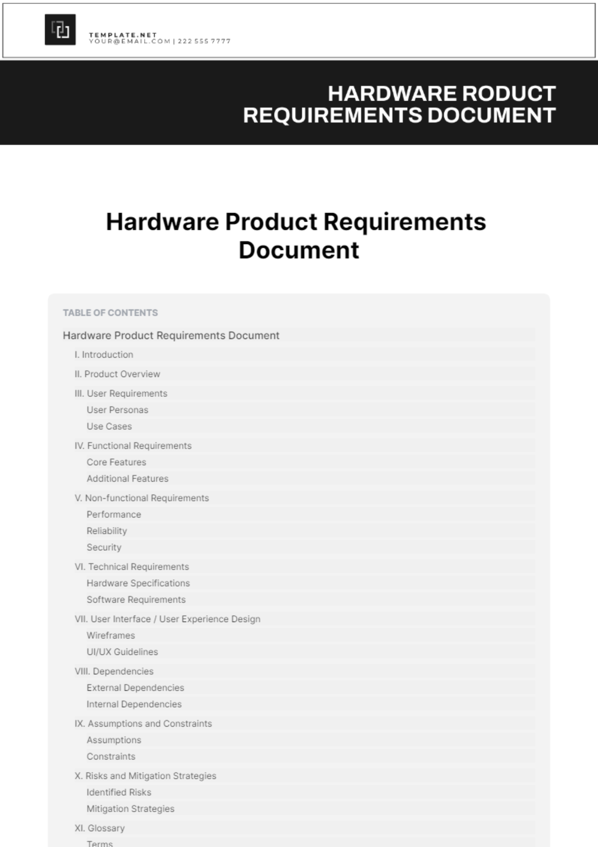 Hardware Product Requirements Document Template