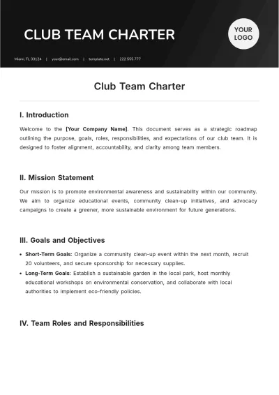 Free Club Team Charter Template to Edit Online