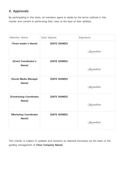 Free Club Team Charter Template to Edit Online