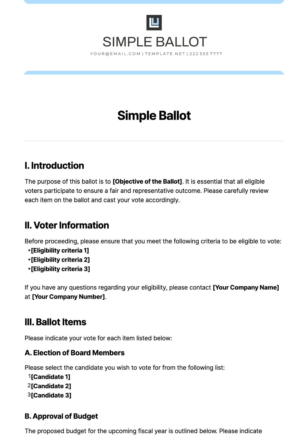 Simple Ballot Template - Edit Online & Download