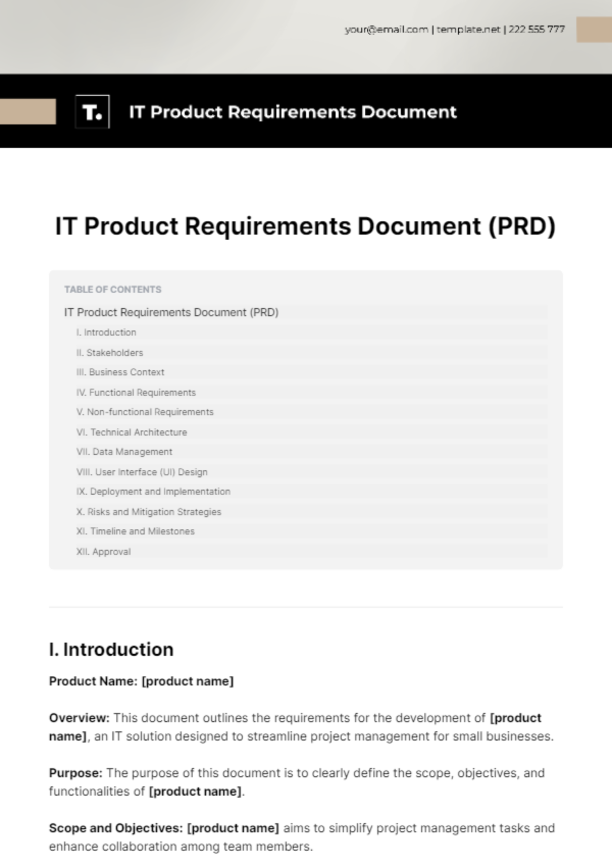 IT Product Requirements Document Template