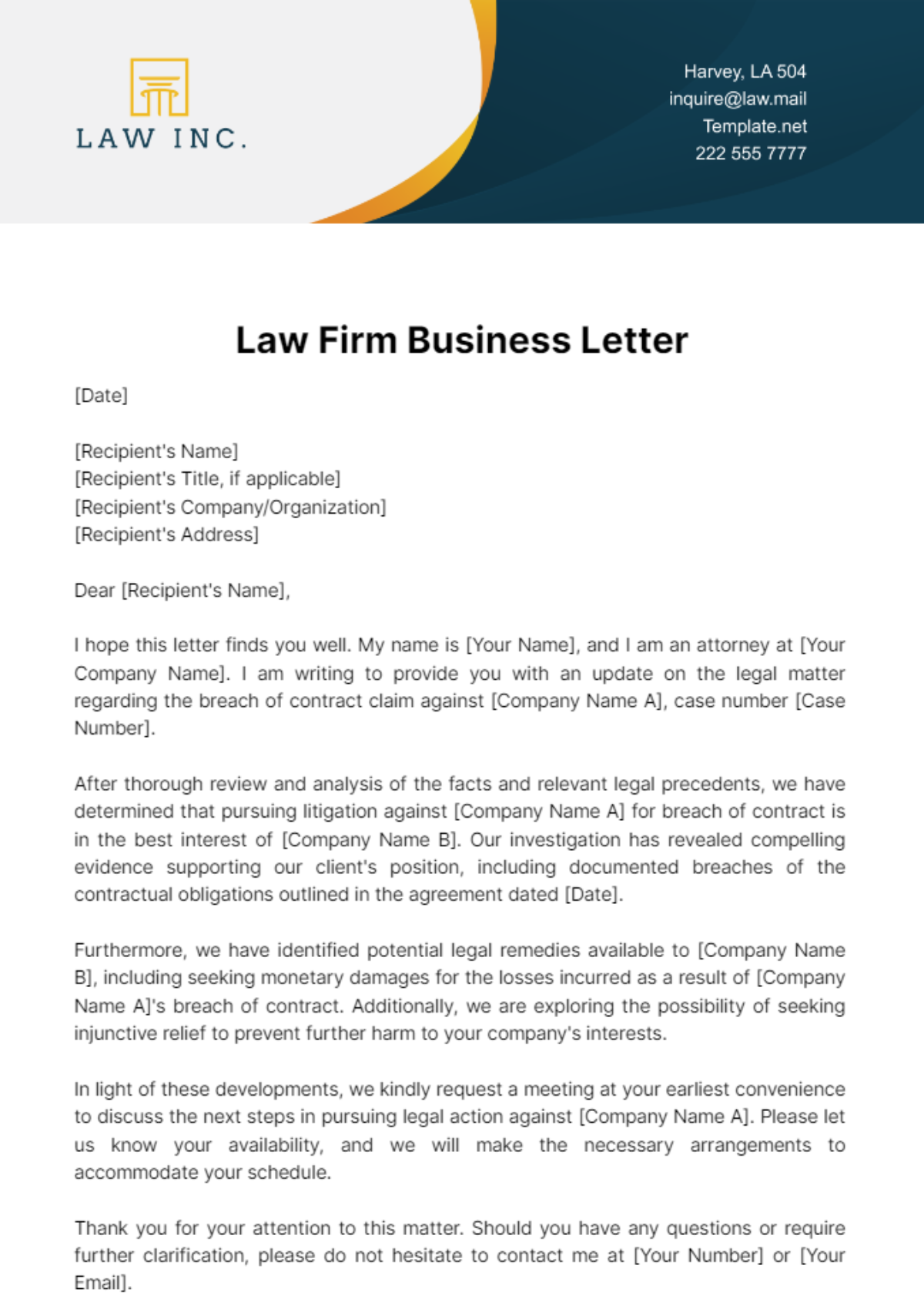 Free Law Firm Business Letter Template