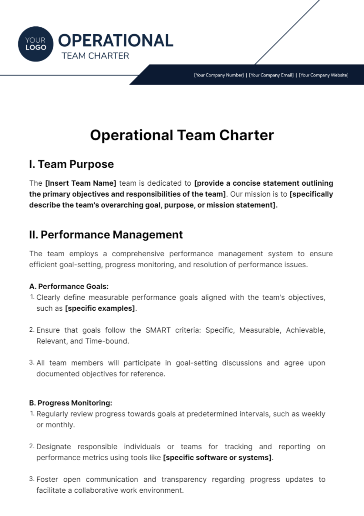 Free Operational Team Charter Template