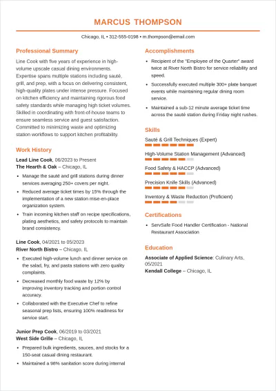 Free Cook ATS Resume Summary Template, AI Resume Builder