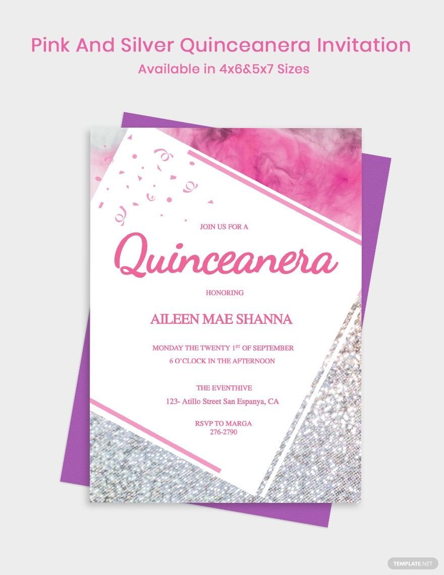 Pink and Silver Quinceanera Invitation Template