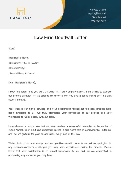 Free Law Firm Goodwill Letter Template to Edit Online