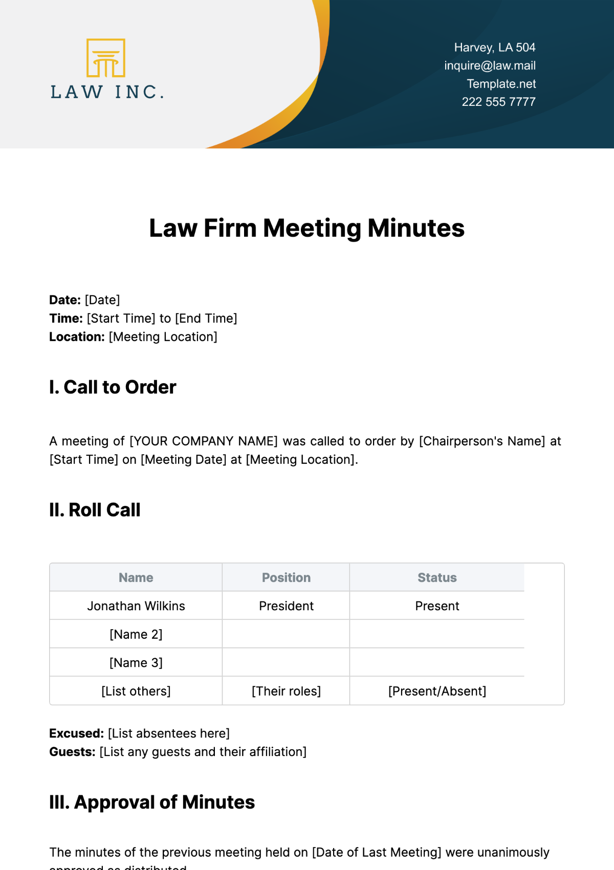 Free Law Firm Legal Meeting Minutes Template