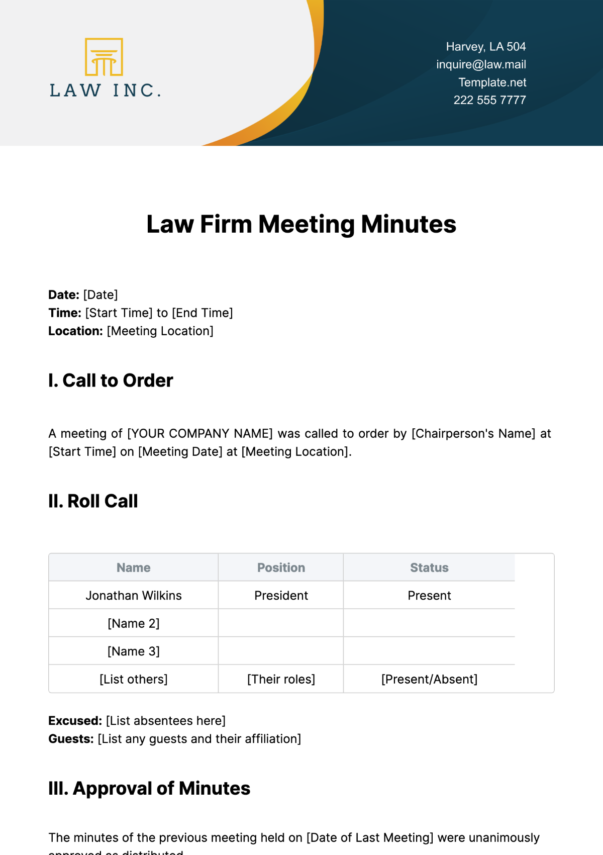 Law Firm Legal Meeting Minutes Template - Edit Online & Download