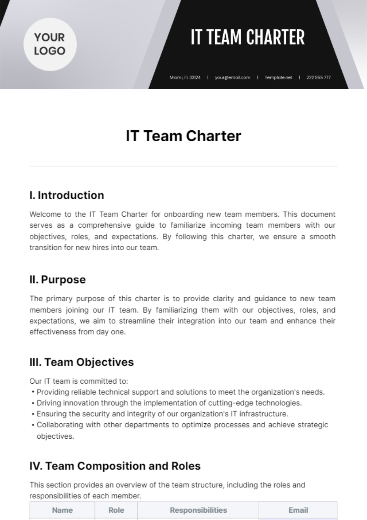 Free It Team Charter Template