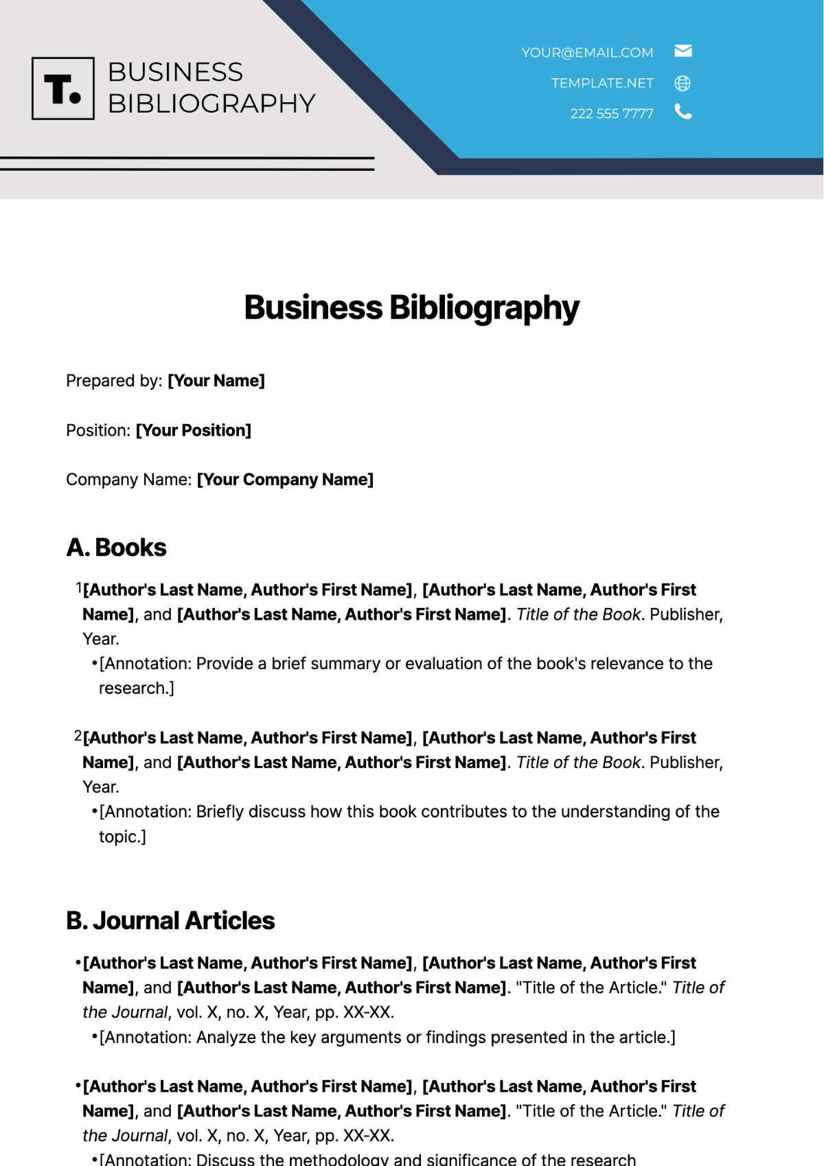 Business Bibliography Template