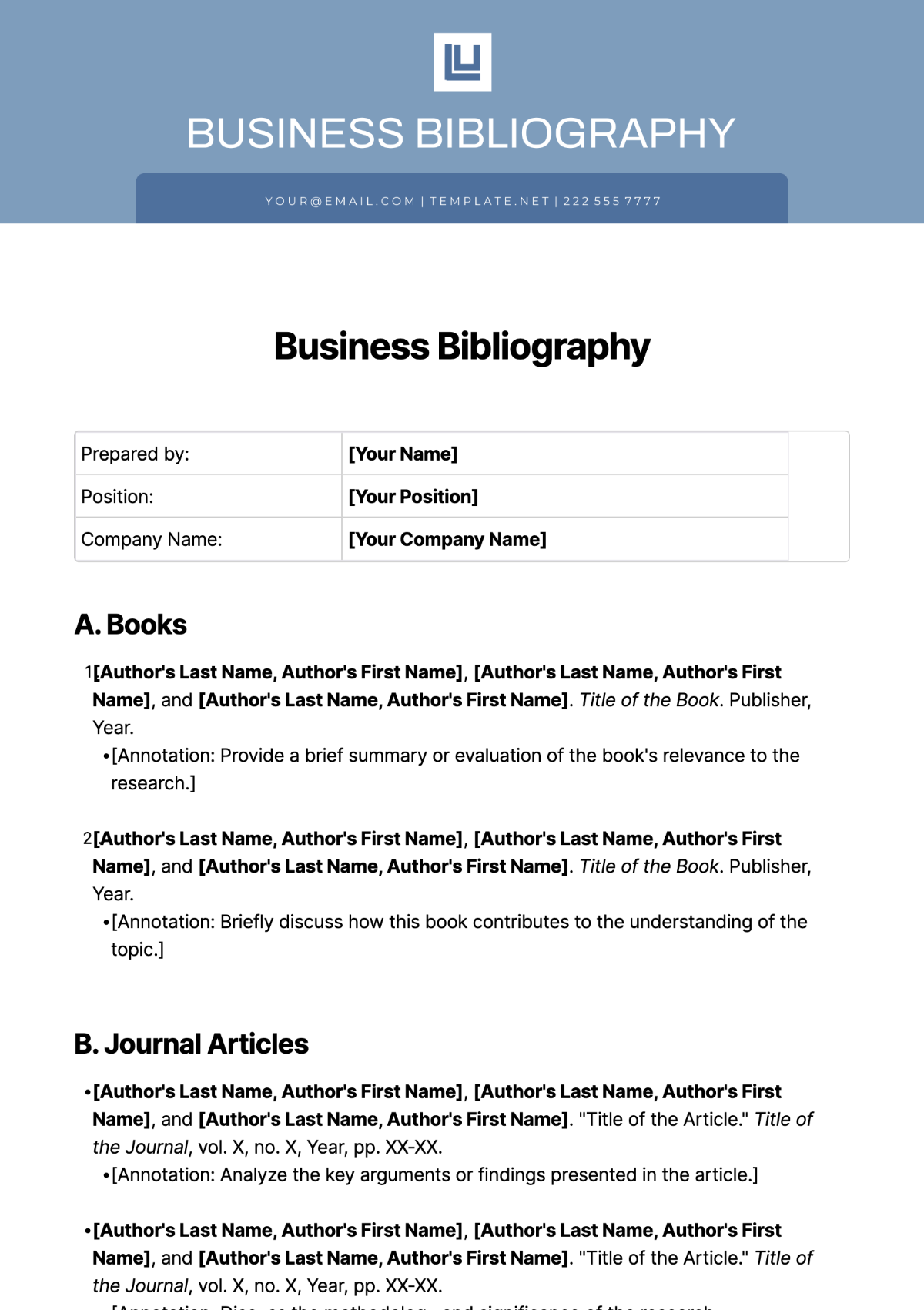 Free Business Bibliography Template