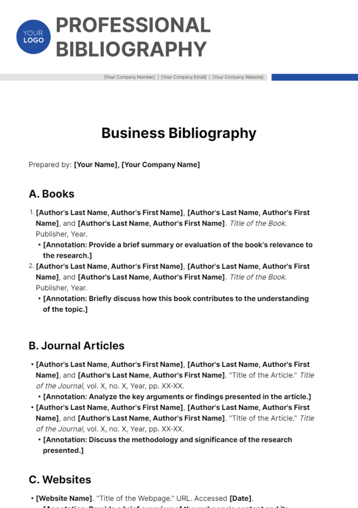Business Bibliography Template