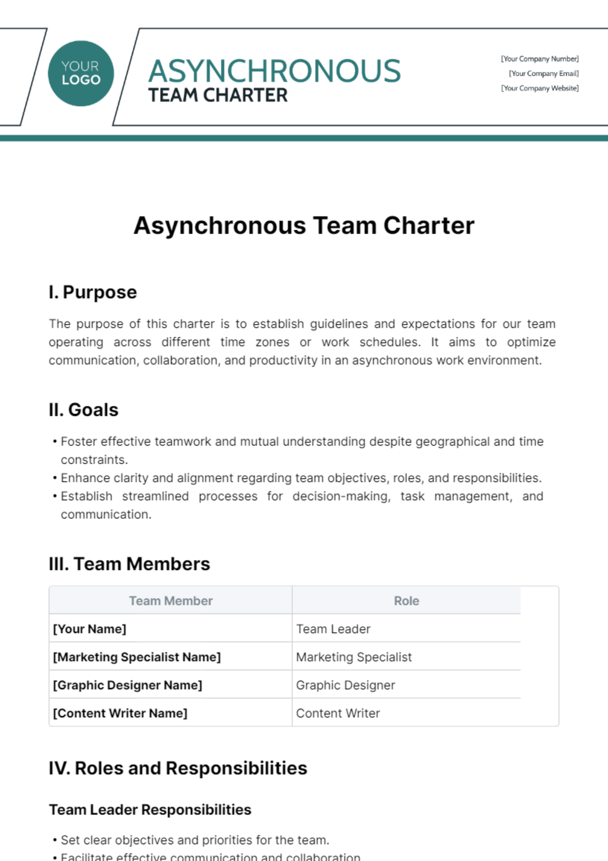 Asynchronous Team Charter Template